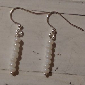 Simple White Beaded Dangle Earrings By London About 1 1/2"